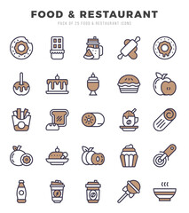 Food and Restaurant icons Pack. Two Color icons set. Food and Restaurant collection set.