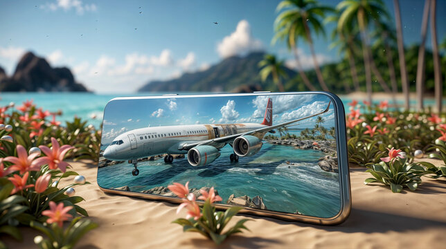 Top view hikers, smartphones, travel bags and aeroplane tourist concepts ai generated