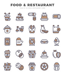 Food and Restaurant icons set. Collection of simple Two Color web icons.