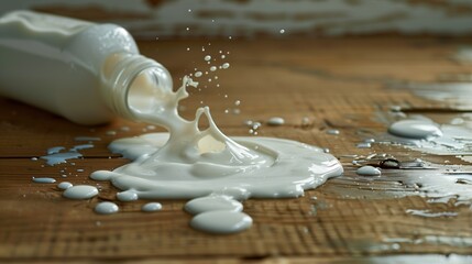 Spilled milk on a wooden table