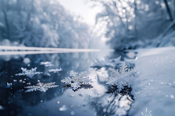 A snowy landscape where the snowflakes are actually tiny, intricate clocks that melt into time...