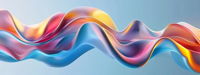 3d render of abstract colorful curved wave shape on blue background, 2D illustration, 8k high resolution, high detail, clean sharp focus, depth of field.