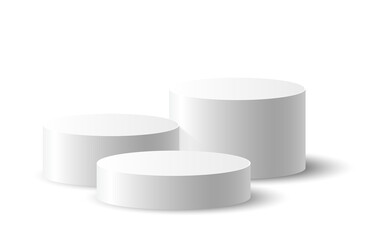 3 white podiums with layer step on transparent background