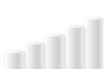5 white podiums step with layer and close up on transparent background