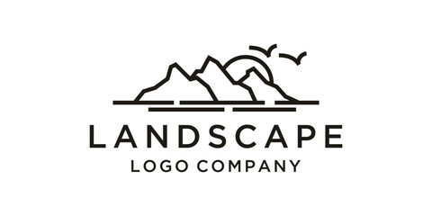 Simple Modern Mountain Landscape Vector Logo Design Minimalist 