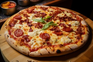 Mouth-watering Pizza homemade snack. Meat fast food. Generate Ai