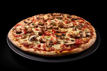 Aromatic Pizza with mushroom and bacon. Margarita food. Generate Ai