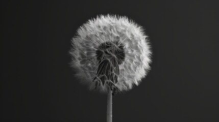  A monochrome image of a dandelion against a plain black and white background