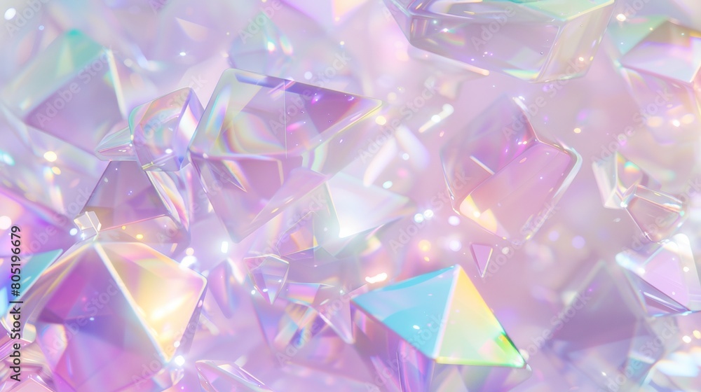 Poster a background with an array of pastel colored geometric shapes, creating a dreamy and magical atmosph
