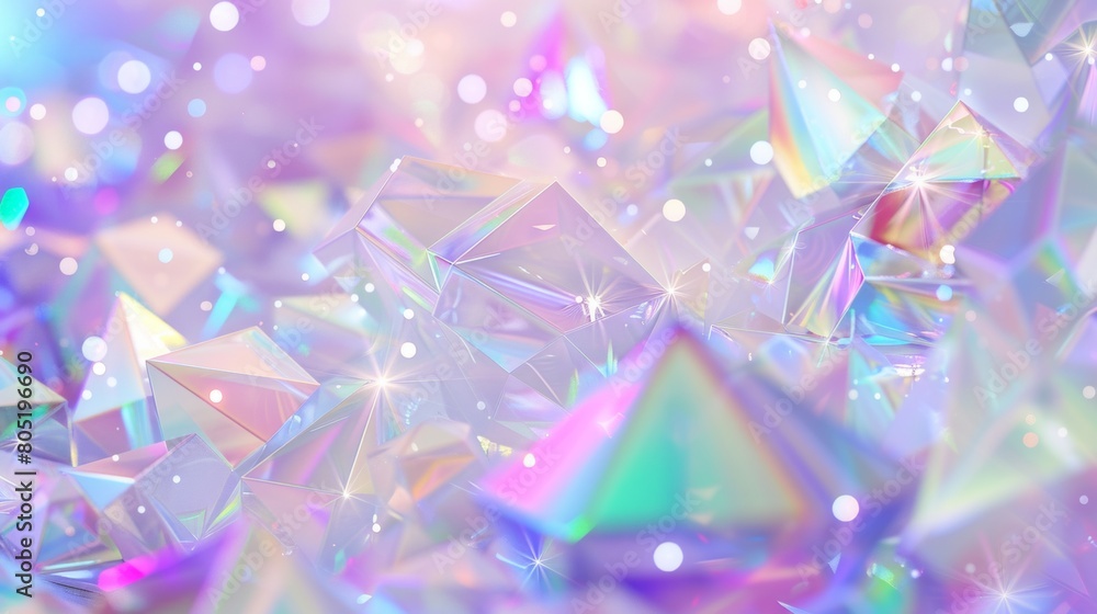 Poster a background with an array of pastel colored geometric shapes, creating a dreamy and magical atmosph