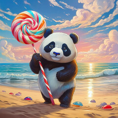 대형사탕 들고 있는 판다