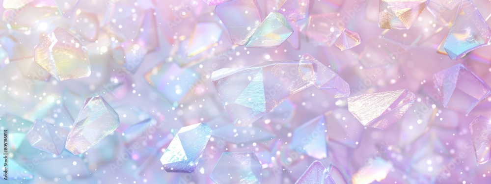 Poster a background with an array of pastel colored geometric shapes, creating a dreamy and magical atmosph