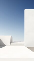 A white building stands gracefully under a bright blue sky