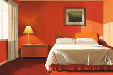 Interior of a bedroom with a cozy bed and night stand. Suitable for home decor concepts