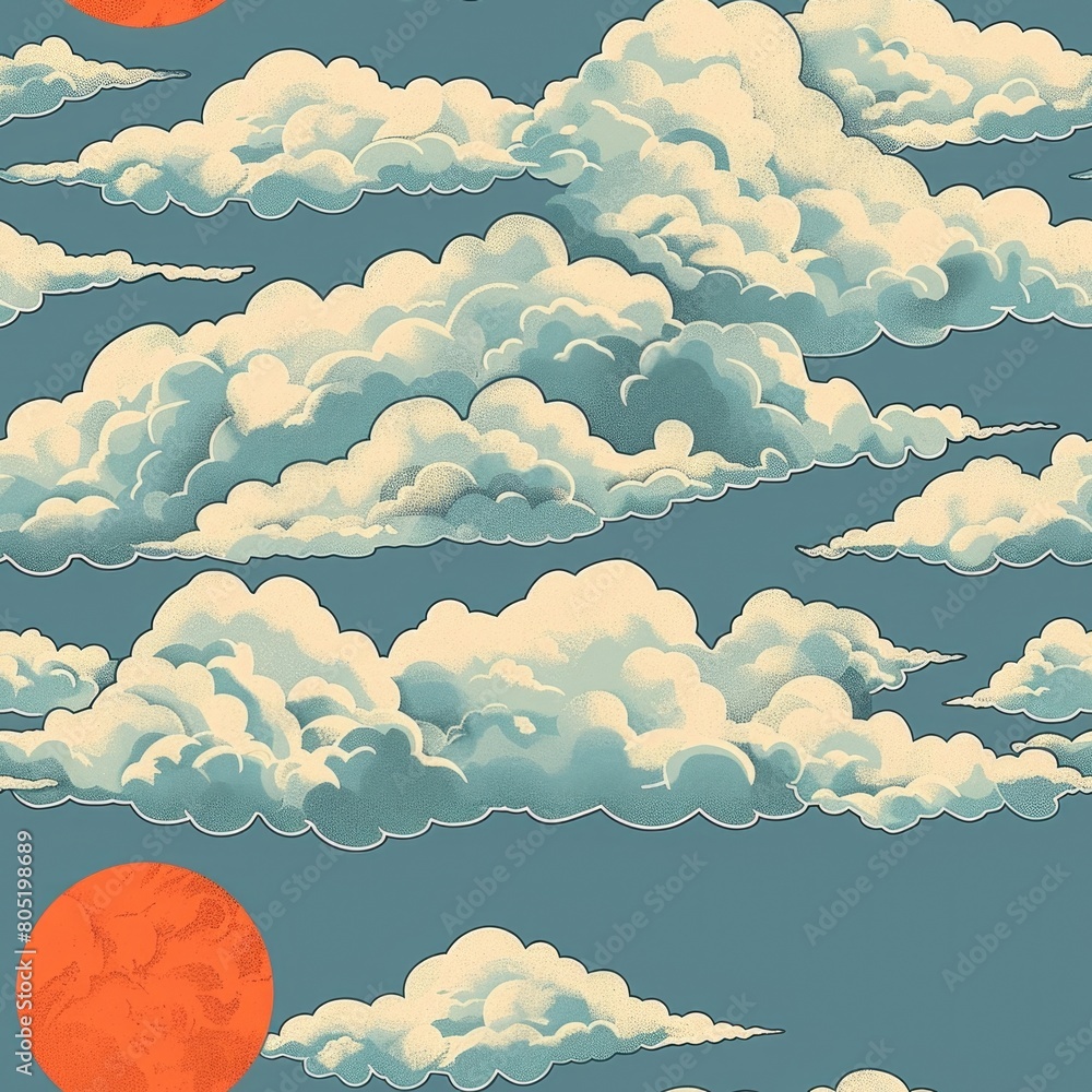 Poster a serene sky with clouds and a striking red moon. suitable for various design projects