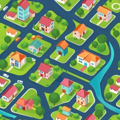 Naklejka premium Detailed map of a neighborhood with houses and trees. Ideal for real estate brochures or city planning projects