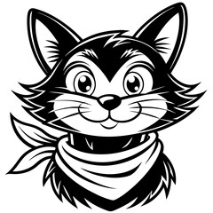 attractive, funny, kind, cunning, cat with a bandana up to his eyes, mnimalism, vector  logo,  engraving thin lines, black and white
