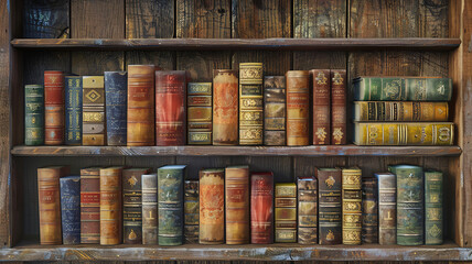 Beautiful photo of Large collection of old books on wooden shelves