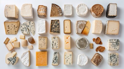 French cheeses of various assortment, on a white background