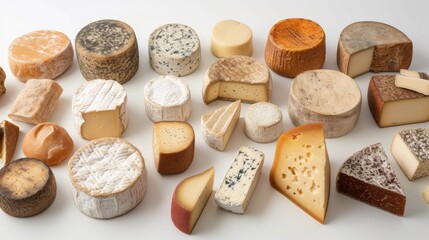 French cheeses of various assortment, on a white background