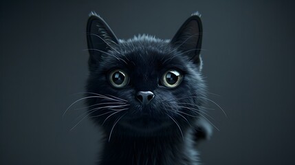 Black cat in the studio scene. Ideas from the cuteness of Bombay cats.