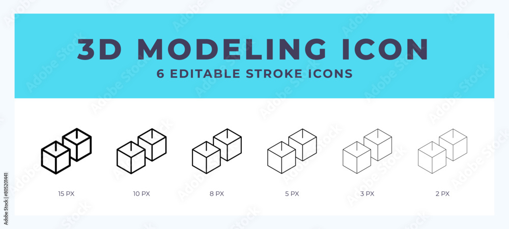 Poster 3d modeling lineal icon symbol vector. black outline for web. app. presentation and more.
