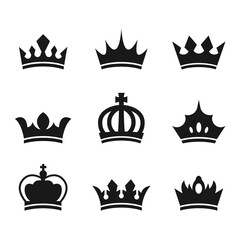 Collection of crown silhouette symbols