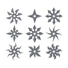 Set of Ninja Shuriken vector isolated on white background.