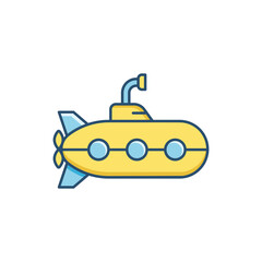 Submarine icon in flat style. Bathyscaphe vector illustration on isolated background. Underwater transport sign business concept.
