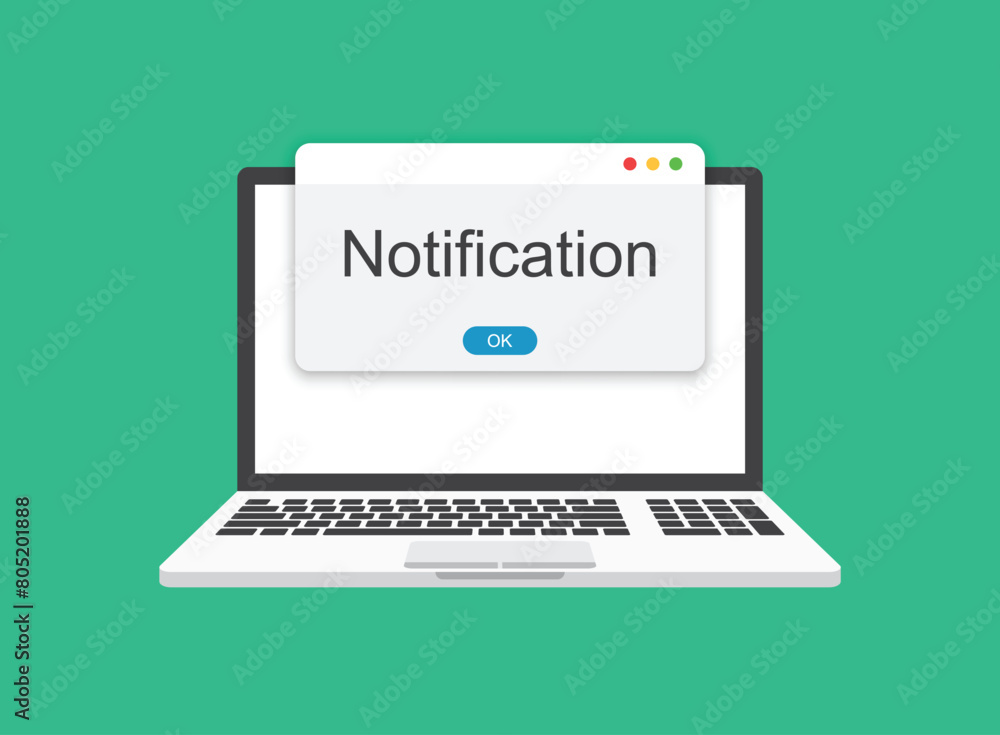 Poster laptop notification icon in flat style. computer vector illustration on isolated background. reminde