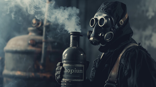 political protester smoke hope gas hopium representing hope as a drug or poison gas