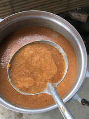 fish soup a pot eaten with rice noodles in fish curry sauce with vegetables.