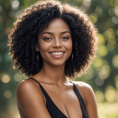 Black woman smiling, happy pretty lady