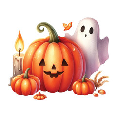 Cute Pumpkin With Ghost PNG