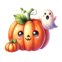 Cute Pumpkin With Ghost PNG