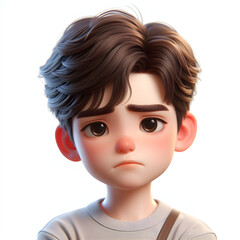 Asian cartoon character boy, young man portrait, male, Sad mood, feeling expression concept, Isolated on a white background