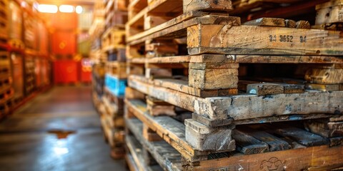 Towering Timber: Piles of Pallets in a Warehouse