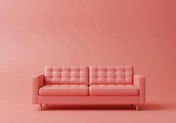 Minimal Pink Sofa on monochrome  empty pink background. Elegant luxury studio with copy space. 3D render.