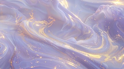 A closeup of swirling, shimmering liquid in shades of white and gold against an ethereal lavender background. The light from the golden swirls illuminates parts of the scene.