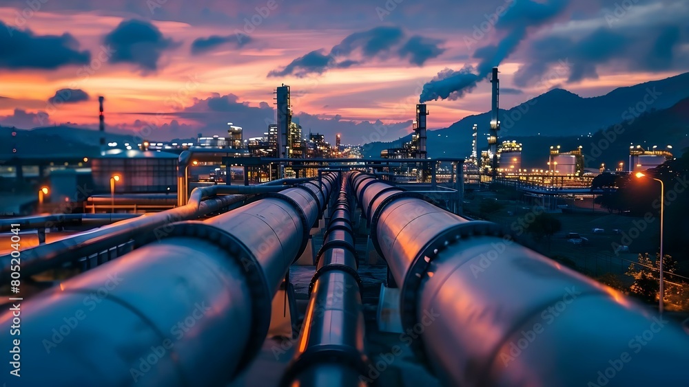 Poster operating oil and gas pipeline system for refining and transportation. concept pipeline management, 