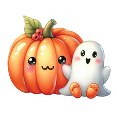 Cute Pumpkin With Ghost PNG