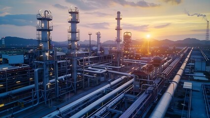 Oil and gas pipeline in operation for refining and transporting oil and gas. Concept Oil and Gas Pipeline, Refining Process, Pipelines in Operation, Transportation of Oil and Gas, Energy Industry