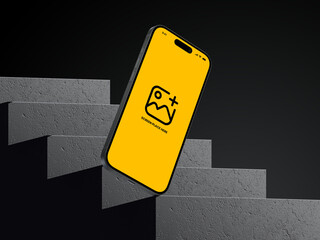3d mockup of a smart phone with yellow color in the screen of it , illustrated background 