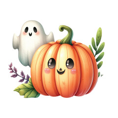 Cute Pumpkin With Ghost PNG