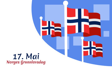 Translation: May 17, Norwegian Constitutional Day. Vector Illustration. Suitable for greeting card, poster and banner.