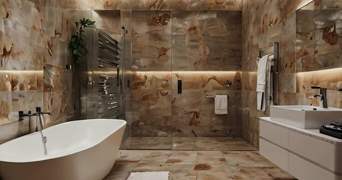 Modern minimalist bathroom interior in beige tones