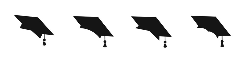 Icons depicting graduation caps. Set of academic cap illustrations. with illustrated white background 