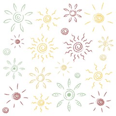 Sun pattern of different styles in light color , illustrated background.