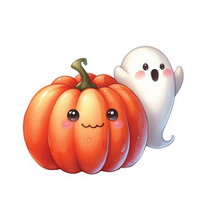Cute Pumpkin With Ghost PNG
