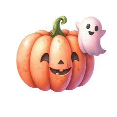 Cute Pumpkin With Ghost PNG